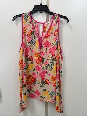 Daniel Rainn Pink Floral Keyhole Camisole Tank Blouse Top shark bite hem XL